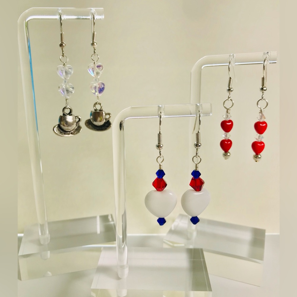 Handcrafted heart earrings set of three
